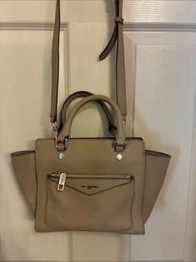 Karl Lagerfeld Taupe Saffiano Leather Satchel with Detachable Strap